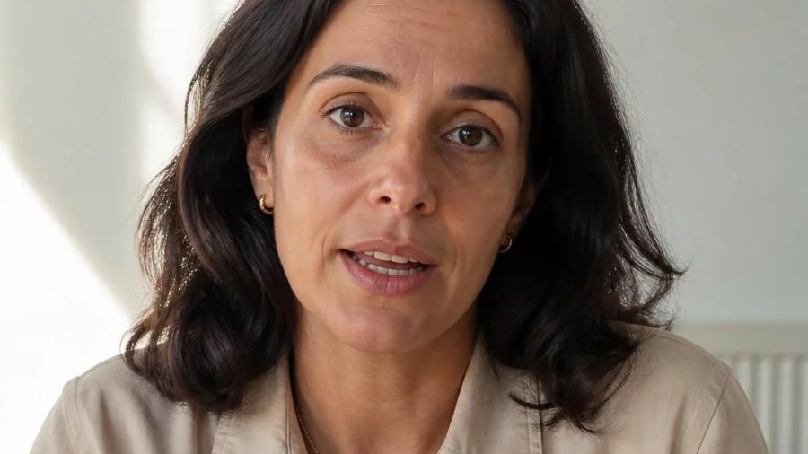 Duas participantes sentadas frente a frente numa mesa da sala do Goiânia; a da direita rascunha a resposta que vai dar